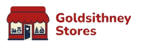 Logo of Goldsithney Stores with a red awning and white building illustration.